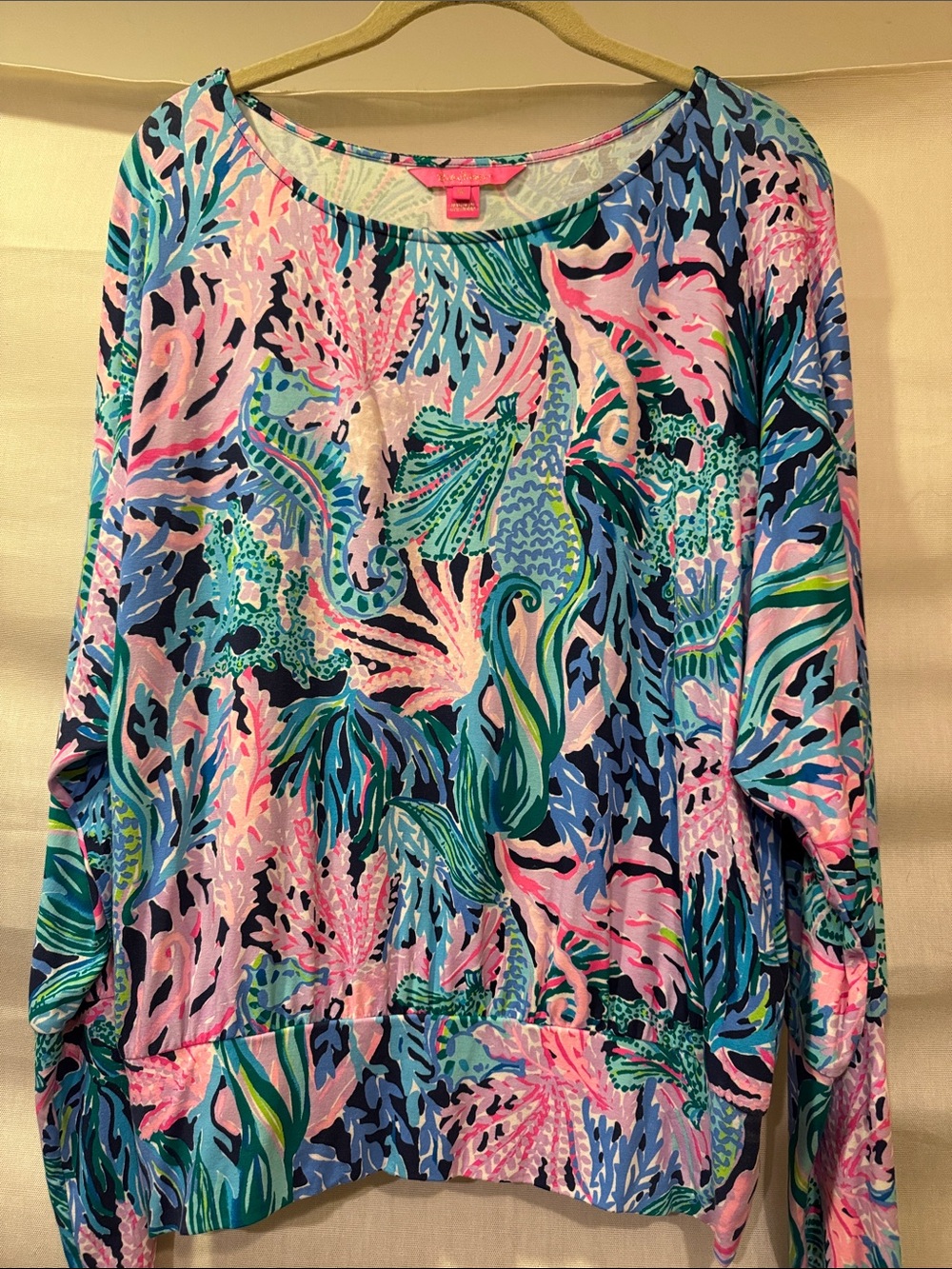 Lilly Pulitzer Coral, Teal, Pink & Navy Tropical Pullover